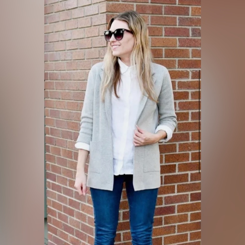 J. Crew 365 Sophie Open Front Gray Merino Wool Knit Blazer Sweater Cardigan XXS